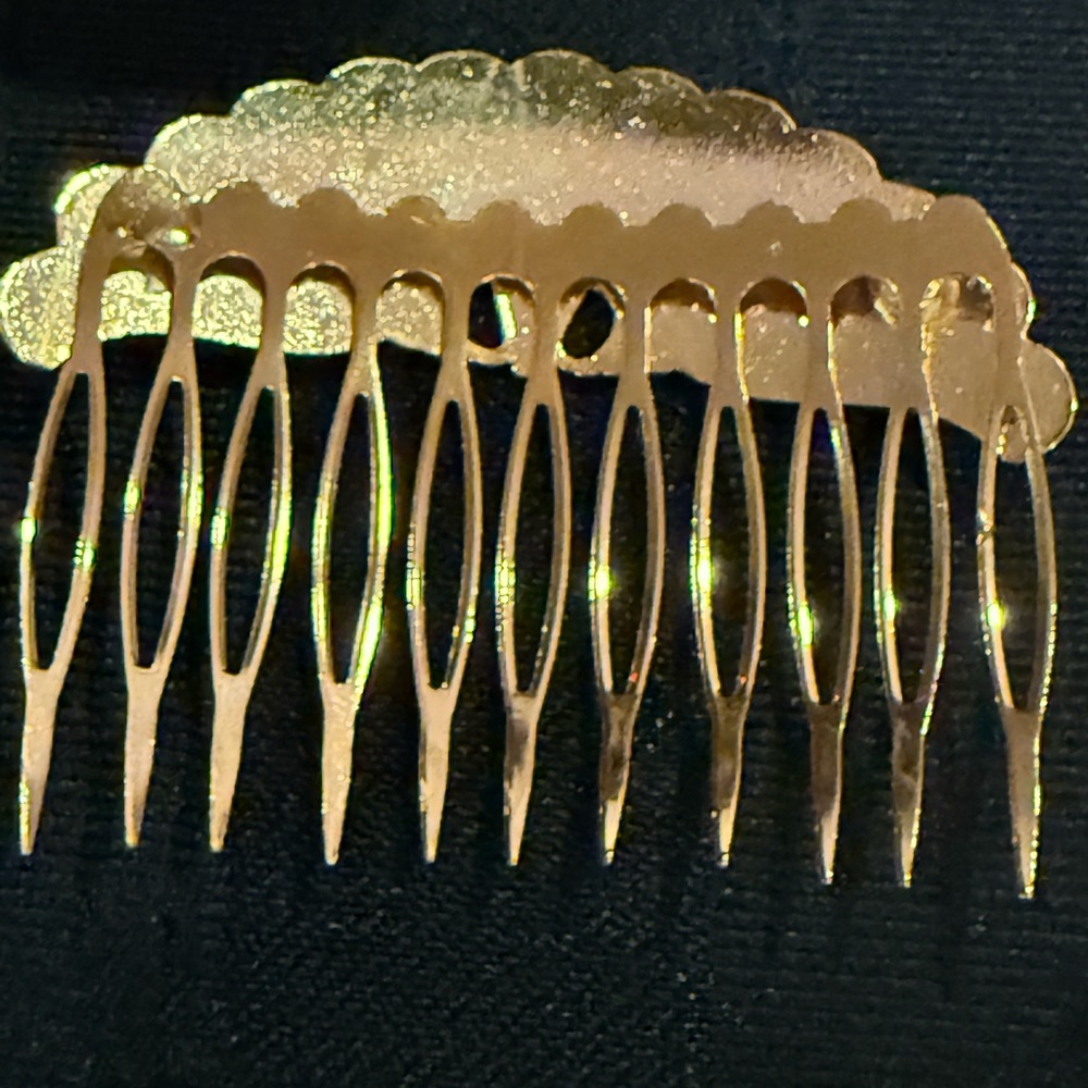 Vintage Guilloche Hair Comb Peacock Gold and Multicolor NEW - Picture 5 of 5
